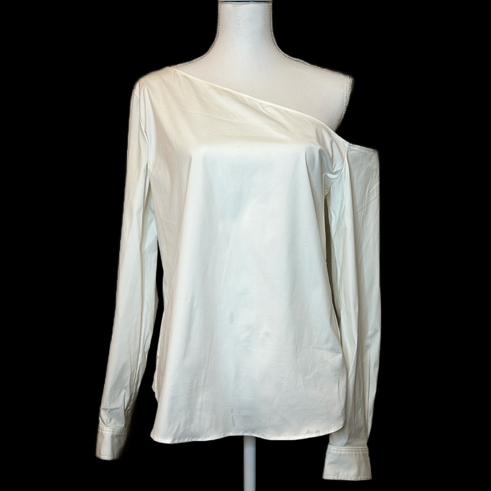 Theory White Crisp Ulrika One-Shoulder Asymmetric Shoulders Blouse Size Medium